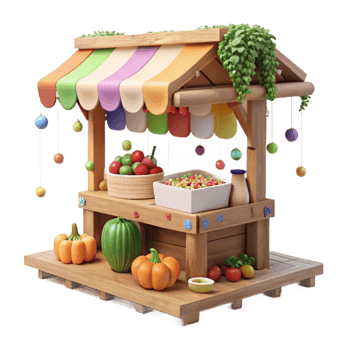 serene vintage Farmers Market Stall Fresh Produce Display Transparent Background genuine png