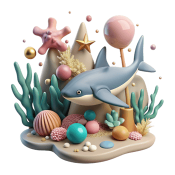 dramatic classic Coral Reef and Shark Isolated Element Underwater Scene premium png