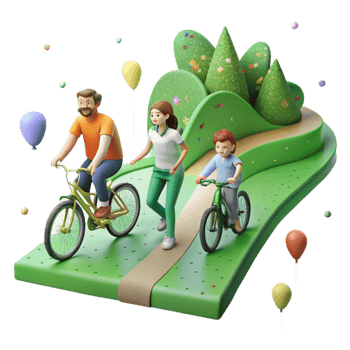 beautiful abstract Family Cycling on Green Path Side View Isolated professional png