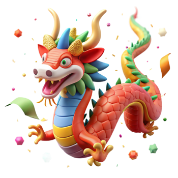 wonderful modern Chinese Dragon Colorful Cutout Transparent Background detailed png