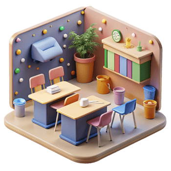 elegant artistic Classroom with Recycling Bins Cutout premium png