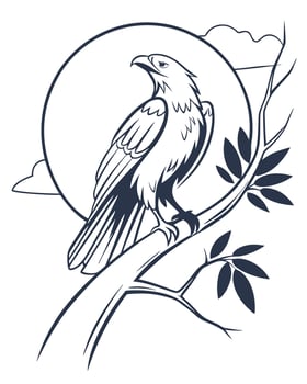 Eagle On Branch With Moon Outline vector