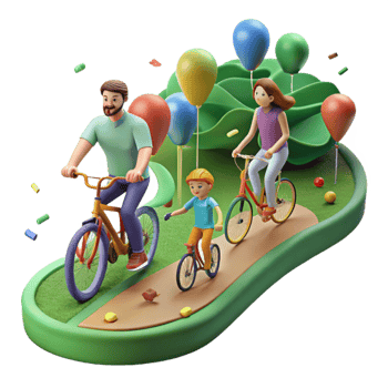 serene classic Family Cycling on Green Path Side View Isolated original png