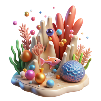 dramatic artistic Coral Reef Transparent Background with Diver in Distance high quality png