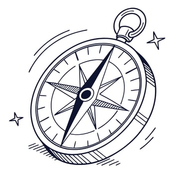 Hand Drawn Compass Graphic With Stars vector