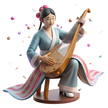 extraordinary modern Chinese Guzheng Musician Graceful Posture Cutout on Transparent Background exclusive png