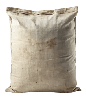 Old canvas sack with a worn appearance isolated on a transparent background png