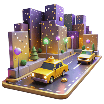 impressive artistic City Street at Night with Yellow Taxis Transparent Background high quality png