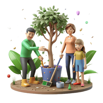 impressive modern Family Planting Tree in Backyard Cutout professional png