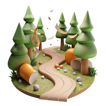 beautiful minimalist Forest Path Winding Trail Cutout Green Brown Hues png