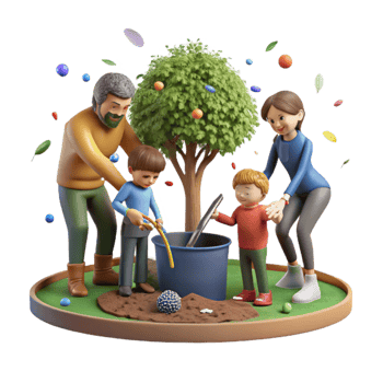 vibrant classic Family Planting Tree in Backyard Cutout genuine png