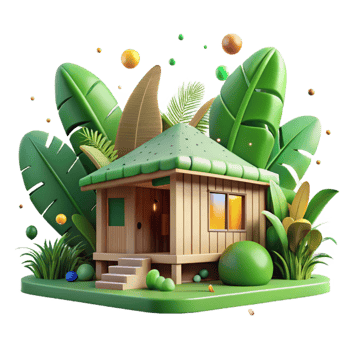 elegant vintage Eco Lodge Bungalow Cutout Lush Green Foliage professional png