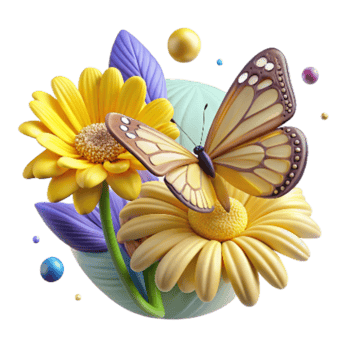 magnificent vintage Butterfly on Yellow Daisy Flower Isolated high quality png