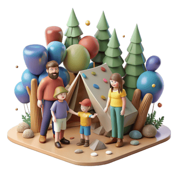 elegant minimalist Family Camping in Forest Isolated high quality png
