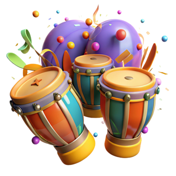 magnificent modern Brazilian Samba Drums Colorful Detail Transparent Background professional png