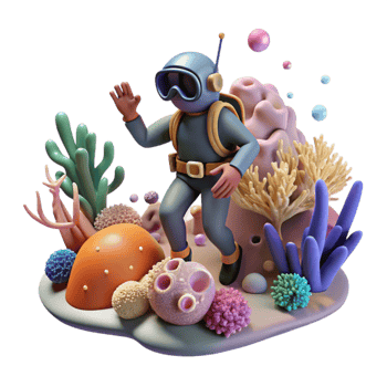 magnificent creative Coral Reef Transparent Background with Diver in Distance authentic png