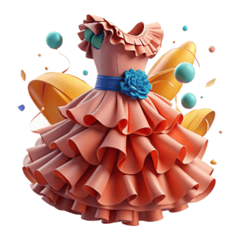 vibrant vintage Flamenco Dress with Ruffles Isolated on White high resolution png