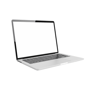 Sleek open laptop with blank white screen on transparent background, perfect for digital mockups, presentations, or web design purposes. png