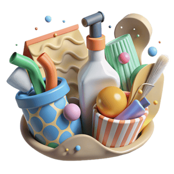magnificent artistic Eco Friendly Cleaning Supplies Flat Lay Transparent Background professional png