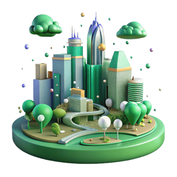 wonderful artistic Cityscape with Green Parks Transparent premium png