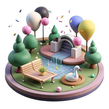 beautiful abstract City Park with Pond and Ducks Cutout Serene Landscape original png