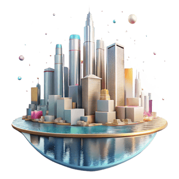 wonderful artistic City Skyline Reflection in Water Isolated authentic png
