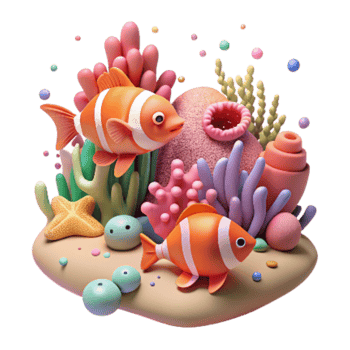 serene creative Coral Reef with Colorful Fish Isolated high quality png
