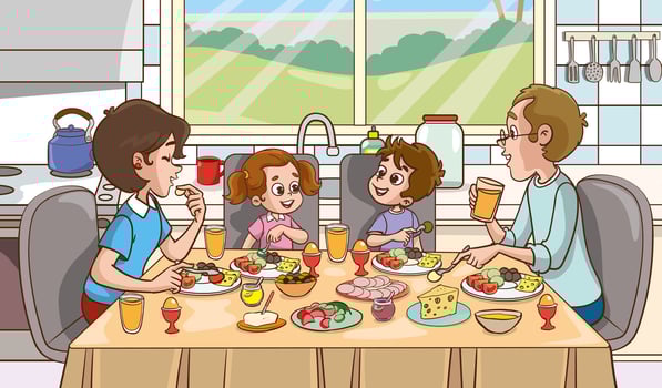 illustration of father, mother and children having family dinner or lunch or breakfast vector