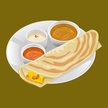 Traditional South Indian Masala Dosa on Plate vector