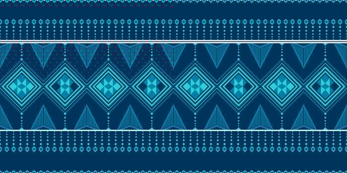 Elegant navy and turquoise tribal border pattern with geometric diamond motifs. Traditional design perfect for luxury textiles, Mediterranean home decor, and creative coastal-themed projects. vector