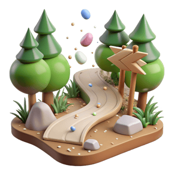 serene minimalist Forest Path Hiking Trail Transparent Background professional png
