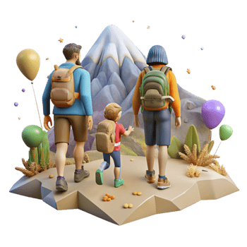 dramatic vintage Family Hiking in Mountains Scenic View Isolated high quality png