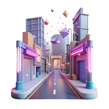 wonderful modern City Street with Neon Signs Transparent Background high quality png