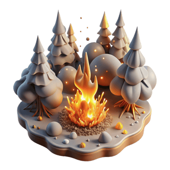 dramatic artistic Burning Forest Top View Transparent Background png