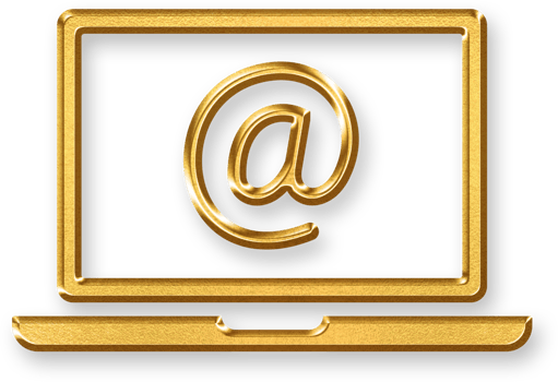 Gold Laptop Icon with At Symbol 3D Gold Laptop with Embedded Sign Symbol for Online Communication, Emailing, and Digital Business UI in Modern Metallic Style png