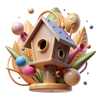 impressive minimalist Birdhouse in Orchard Transparent Background Soft Lighting professional png