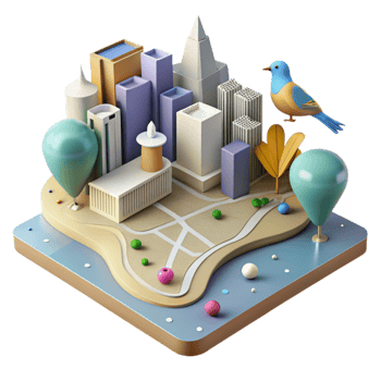 serene rustic Birdseye View City Map Cutout exclusive png