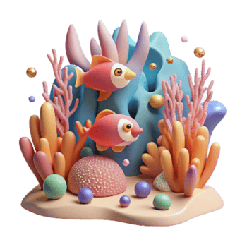 dramatic traditional Coral Reef with Colorful Fish Isolated professional png