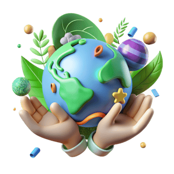dramatic creative Environmental Sustainability Icon with Earth and Hands Cutout high resolution png
