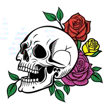 Colorful Skull and Roses Bouquet vector