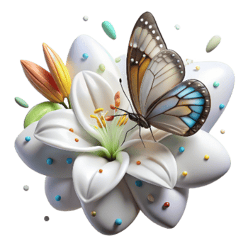 serene creative Butterfly on White Lily Flower Cutout high resolution png