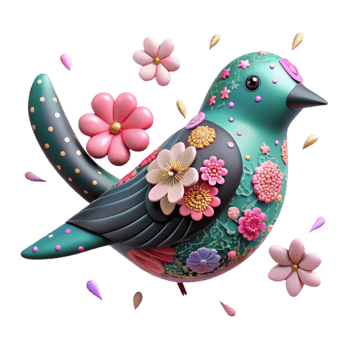 beautiful traditional Bird Silhouette with Floral Design Isolated Element premium png