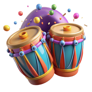 dramatic contemporary Brazilian Samba Drums Colorful Detail Transparent Background png