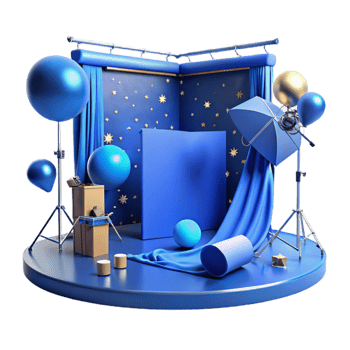 dramatic minimalist Blue Screen Studio with Lighting Isolated Element authentic png