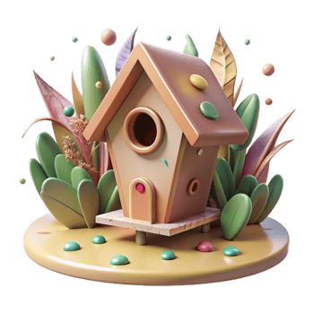 extraordinary artistic Birdhouse in Rewilded Garden Isolated exclusive png
