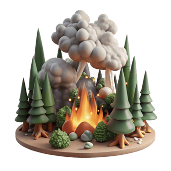 serene creative Forest Fire with Smoke Plume Cutout detailed png