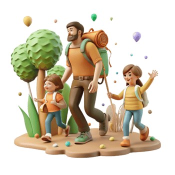 elegant artistic Family Hiking in Protected Forest Transparent Background authentic png