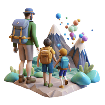 extraordinary artistic Family Hiking in Mountains Scenic View Isolated png