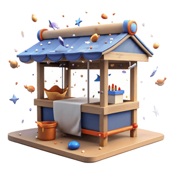 beautiful traditional Empty Fish Market Stall Isolated White Background detailed png