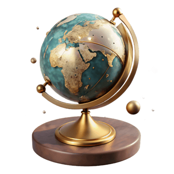 wonderful modern Antique Globe with Brass Stand Isolated Cutout detailed png